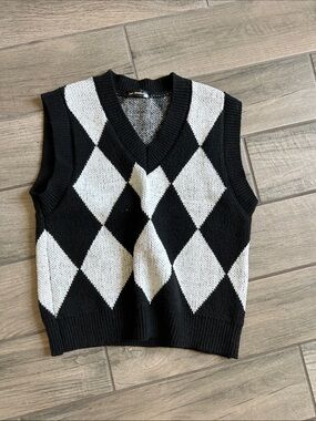 Black & White Argyle V-Neck Sweater Vest